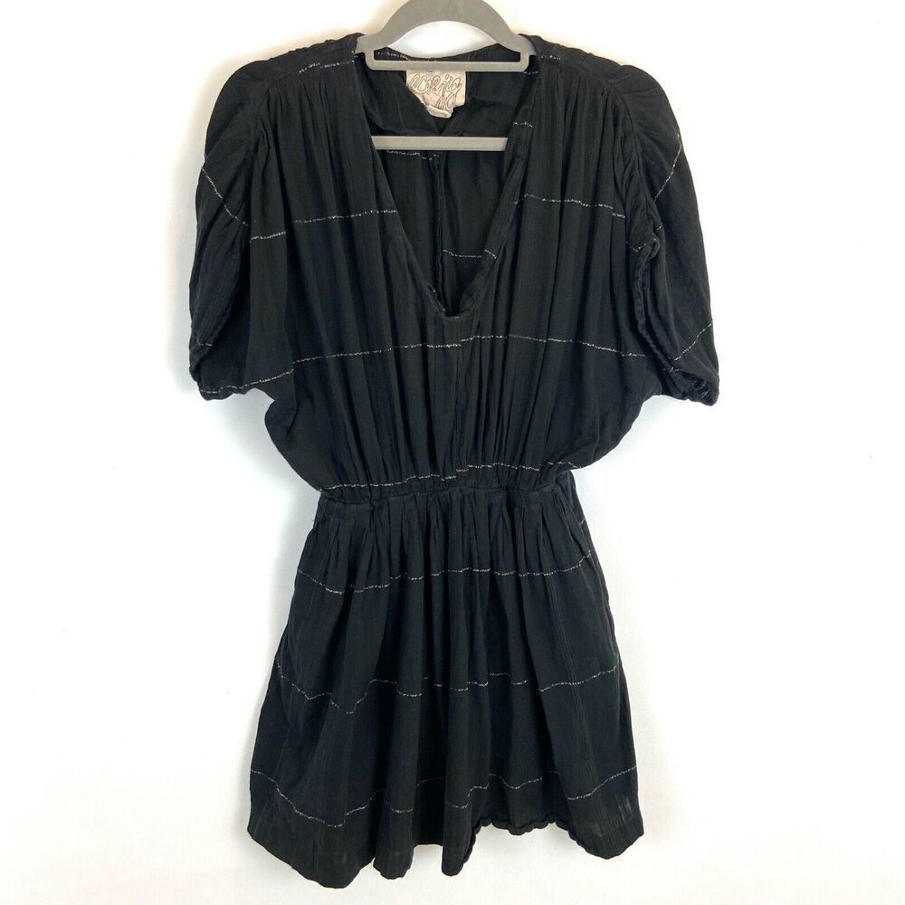 Ace & Jig Mini Dress Women's S‎ Black V Neck Dark Academia Short Sleeve